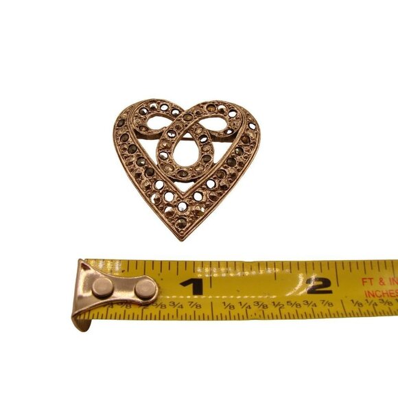 Mixed Rhinestone Studded Heart Brooch Pin Filigree Art Deco Silver Tone 1.5x1.5 - Picture 8 of 11